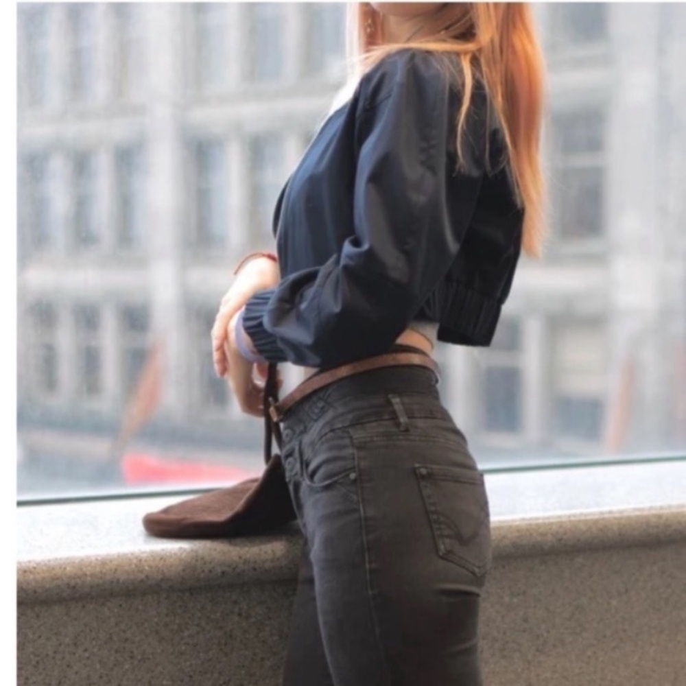 TIBI Mila Satin Bomber Jacket in Dark Navy - Picture 2 of 11